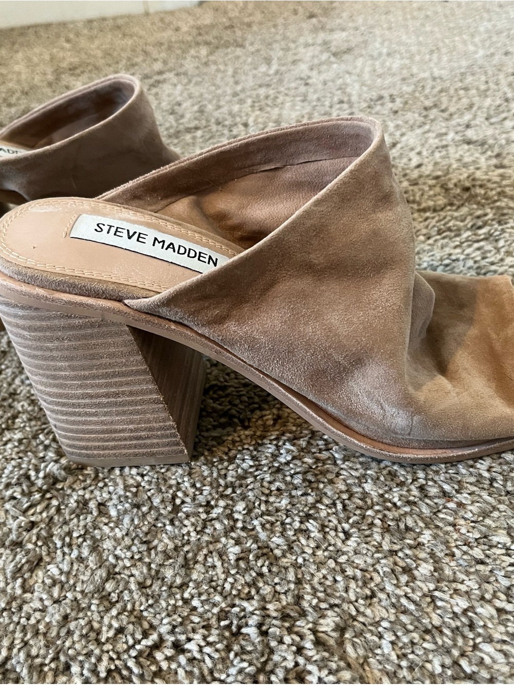 Steve Madden Taupe Suede Stacked Block Heel Mules